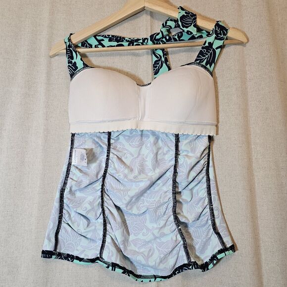 Lands' End Women’s Tankini Top Aqua Mint Green With Navy Blue Floral Slimming 6 - Picture 5 of 8